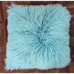 Aqua Real Fur Decorative Throw Pillow